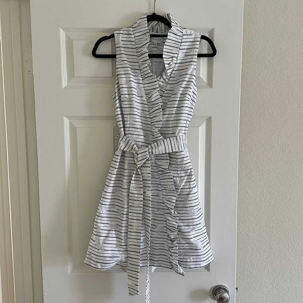 Ruffle trim wrap dress with tie